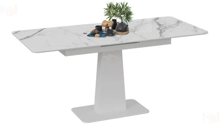 Стол обеденный Бридж Белый муар, Стекло глянцевое белый мрамор