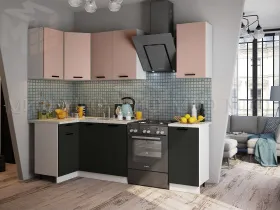 Кухня угловая Техно New 1,1*1,8 Пудра софт/Графит софт