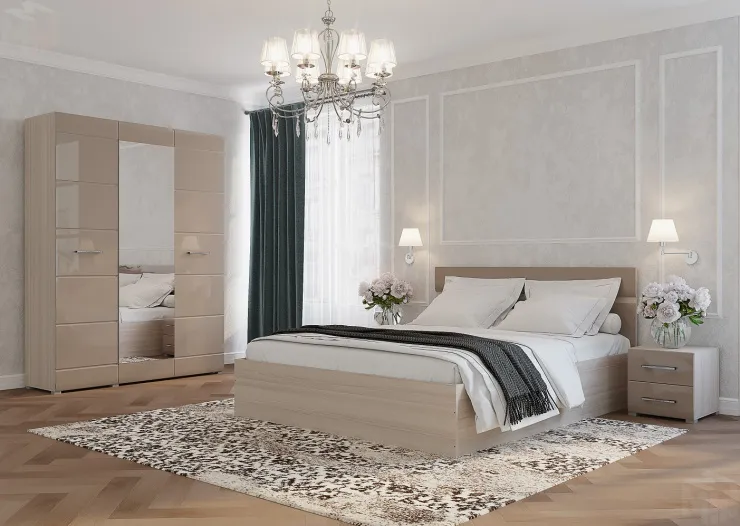 Кровать Ненси 1,4 с подъемным механизмом (ясень/капучино глянец)