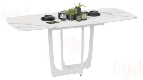 Стол обеденный Орфей Белый муар, Стекло глянцевое белый мрамор