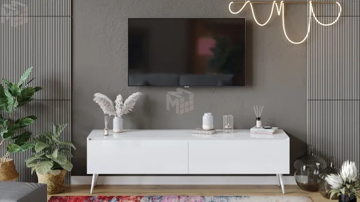 Модульная гостиная Глосс Белый глянец, Стекло Белый глянец, Яблоня Беллуно