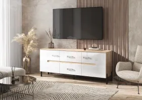 Тумба ТВ Ким (металл) Сонома/Белый глянец