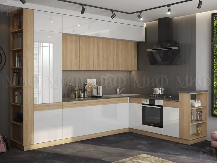 Кухня Техно-5 New угловая 3,2*2,24 сонома/белый глянец