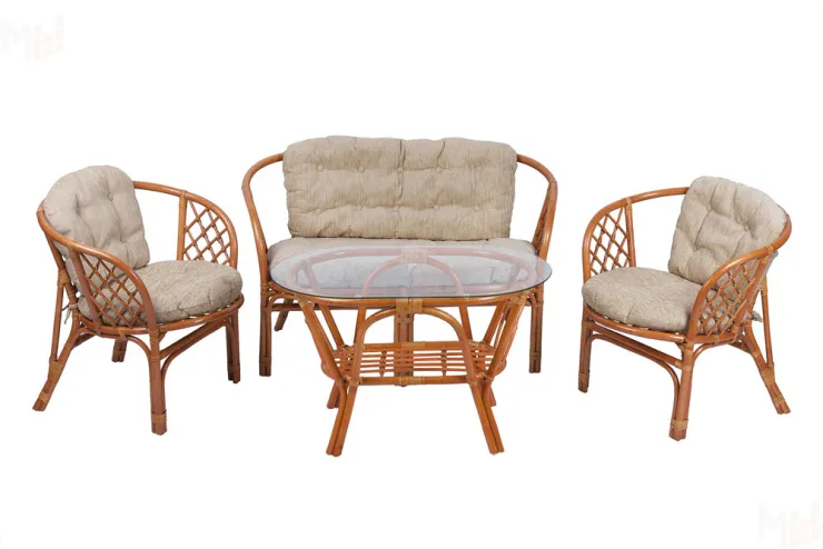 Комплект Багама с диваном с простыми  подушками и овальным столом