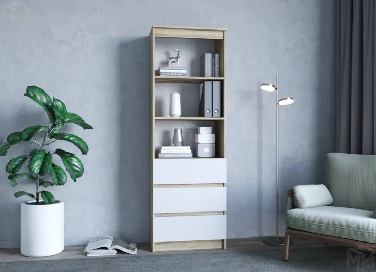 Стеллаж Челси (сонома/белый глянец)