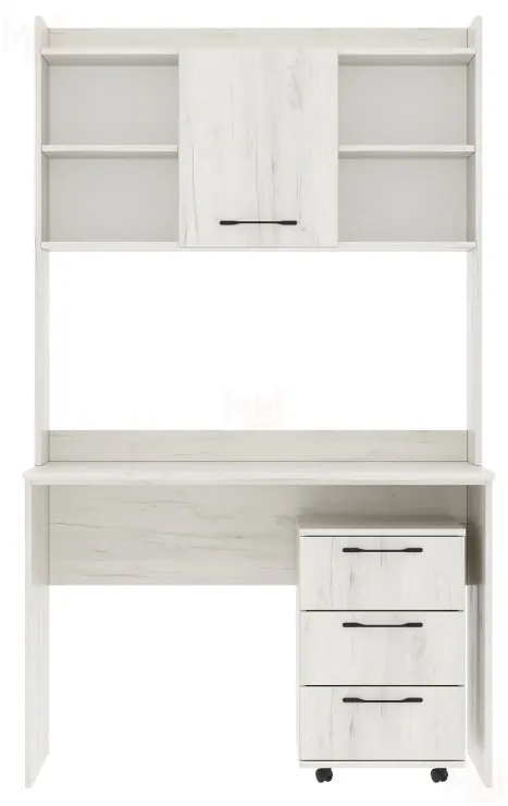 Компьютерный стол ПКС-9 с надстройкой и выкатной тумбой Дуб Крафт белый