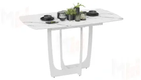 Стол обеденный Орфей Белый муар, Стекло глянцевое белый мрамор