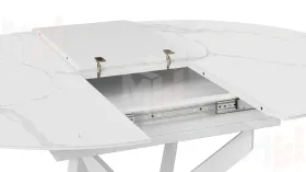 Стол обеденный раздвижной Бергамо Тип 1  Белый муар, Стекло матовое белый мрамор