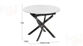 Стол обеденный раздвижной Бергамо Тип 1 Черный муар, Стекло матовое белый мрамор