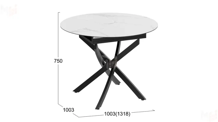 Стол обеденный раздвижной Бергамо Тип 1 Черный муар, Стекло матовое белый мрамор