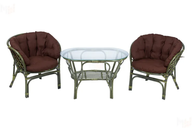 Комплект Багама дуэт с простыми коричневыми подушками и овальным столом