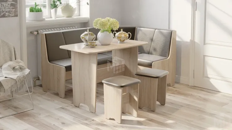 Кухонный уголок Техас Исп.1 Дуб Сонома, Экокожа коричневая