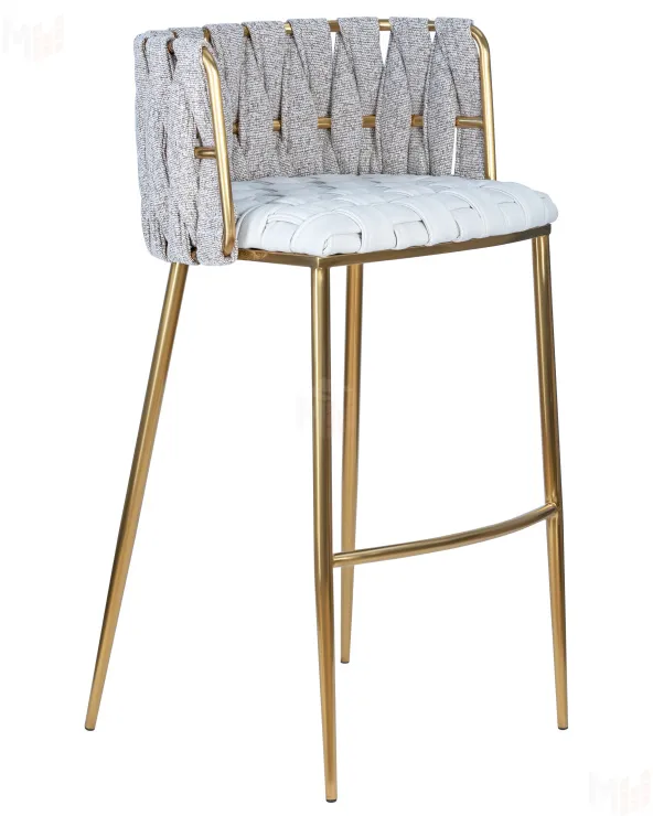 Стул барный DOBRIN EMMA GOLD (белый PU (T-01), белая ткань (F-49))