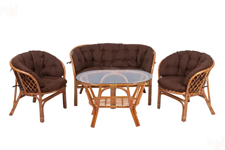 Комплект Багама с диваном и полными коричневыми подушками (стол овальный)