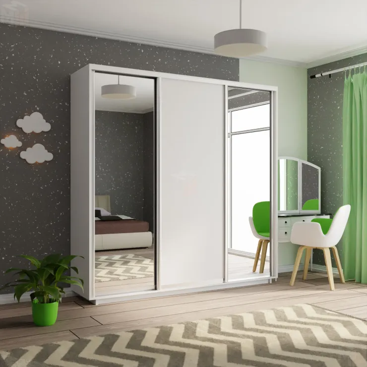Шкаф-купе Экспресс трио 2 зеркала 1800 (белый)