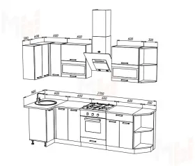 Кухня угловая Техно New 0,9*2,7 Пудра софт/Угольный софт