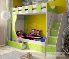 Детская кровать двухъярусная Фанки Кидз-5 + лестница-комод 13/8СВ