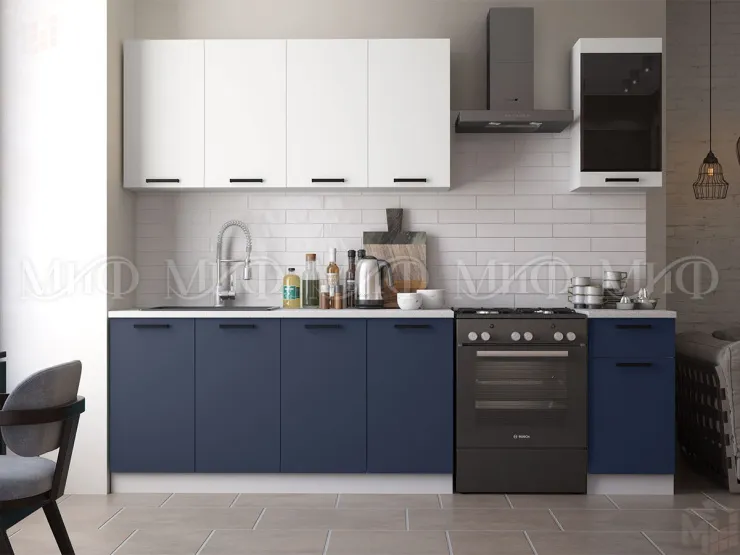 Кухня Техно New 2,0 комп.№3 Белый софт/Ультрамарин софт