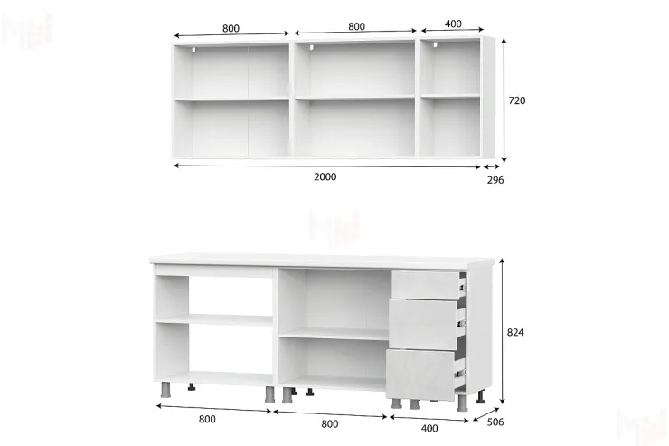 Кухонный гарнитур Модерн New (2,0м) (МДФ) (без столешниц) Белый 