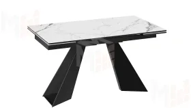 Стол обеденный Гермес Черный муар, Стекло глянцевое белый мрамор