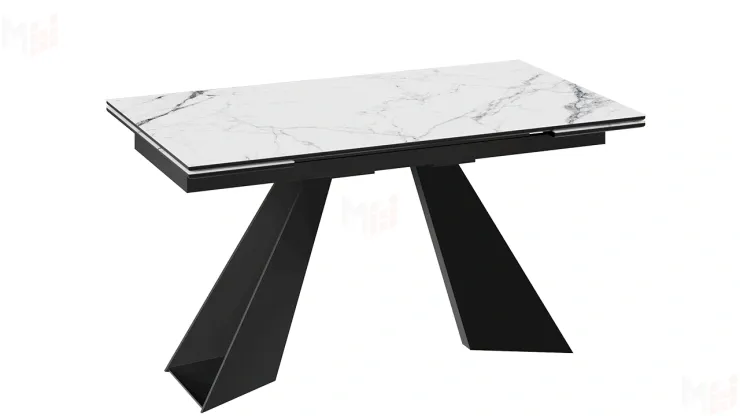 Стол обеденный Гермес Черный муар, Стекло глянцевое белый мрамор