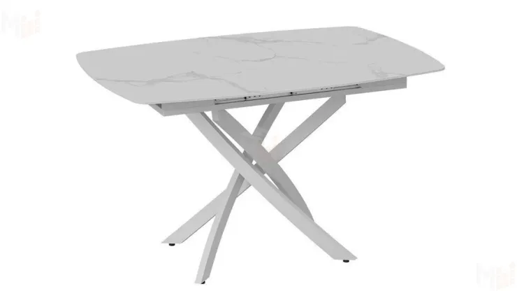 Стол обеденный раздвижной Манхеттен Т1 Белый муар, Стекло матовое белый мрамор