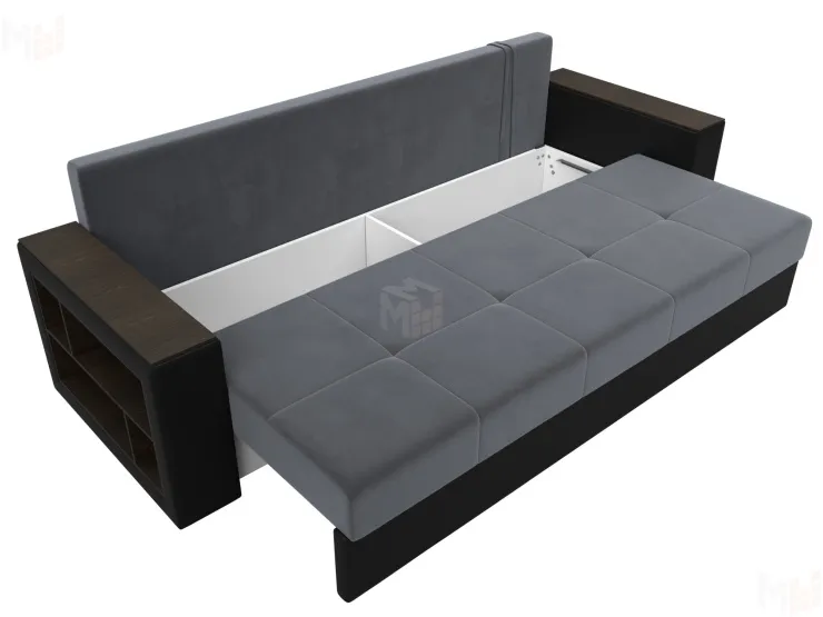 Диван прямой Дубай Лайт полки слева ( Серый\Черный )