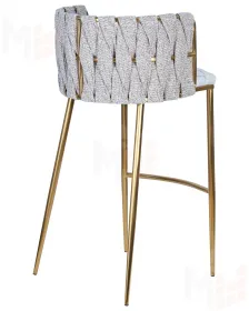 Стул барный DOBRIN EMMA GOLD (белый PU (T-01), белая ткань (F-49))
