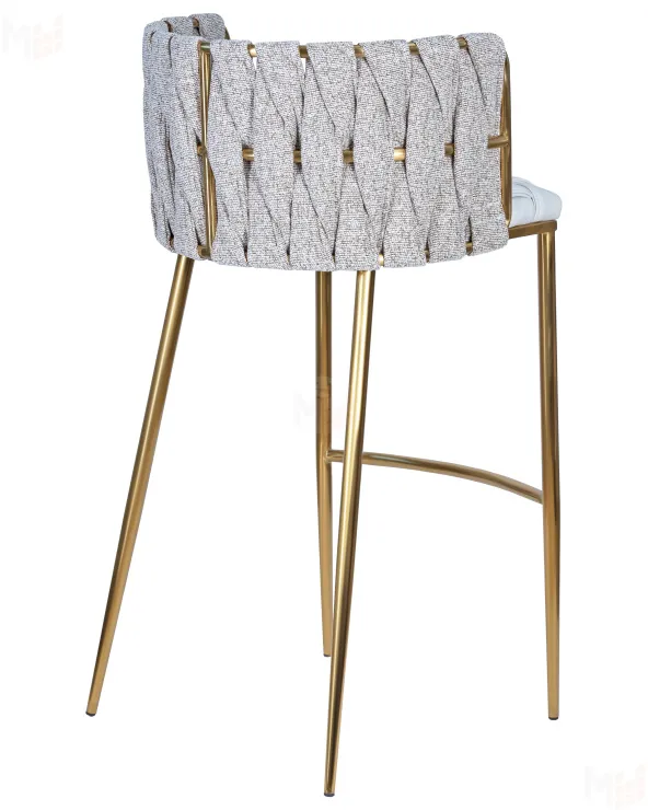 Стул барный DOBRIN EMMA GOLD (белый PU (T-01), белая ткань (F-49))