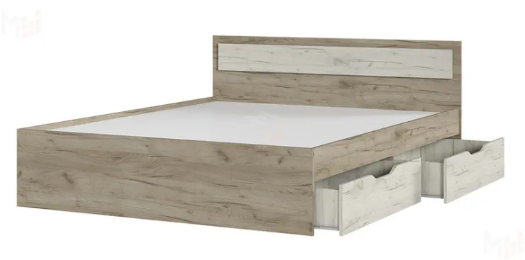 Кровать Гармония 1,6 КР-604 с ящиками дуб крафт белый - дуб крафт серый
