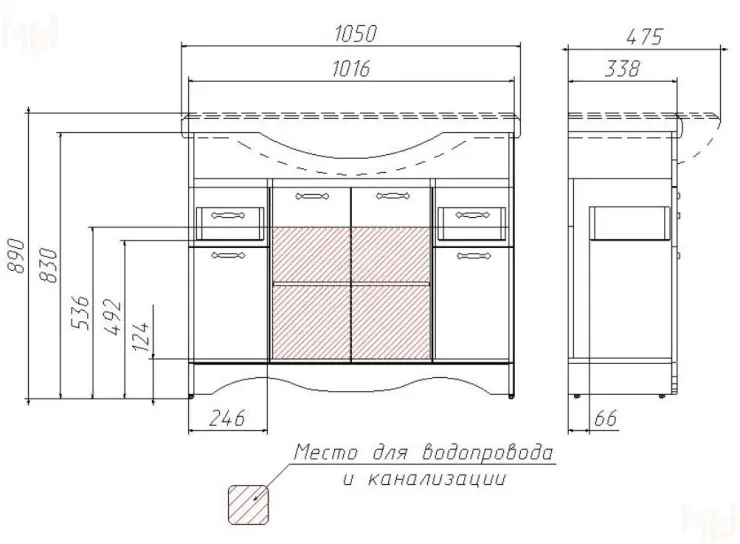 Тумба под умывальник "Классика 105" RICH белое дерево Домино