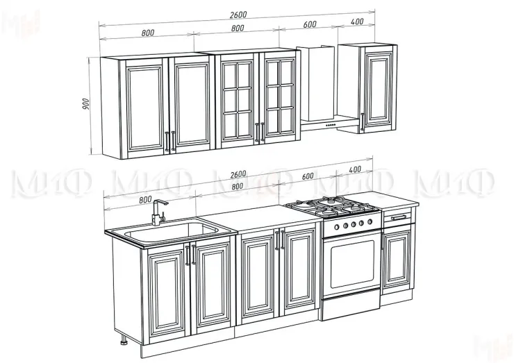 Кухня Престиж 2,0 (комп. 3) 900 жемчуг шервуд