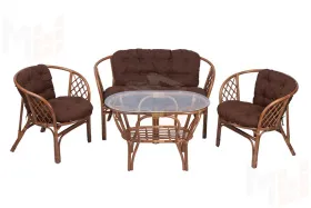 Комплект Багама с диваном и простыми коричневыми подушками (овальный стол)