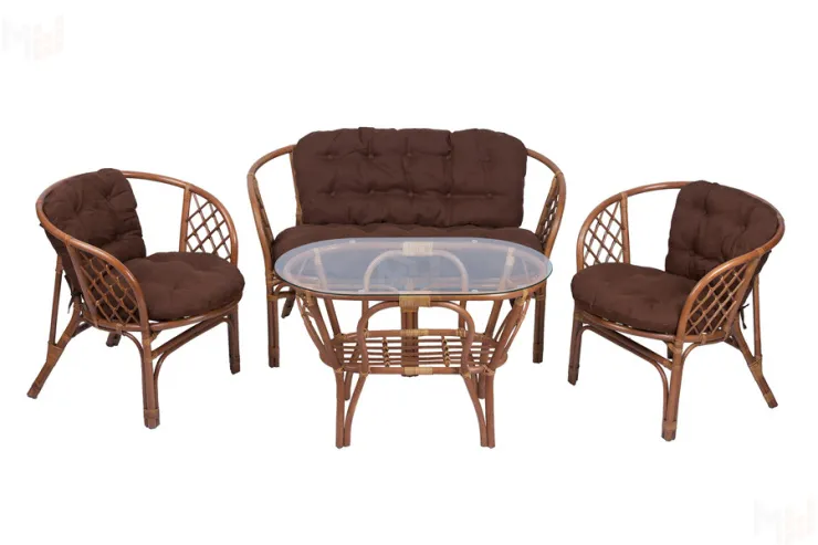 Комплект Багама с диваном и простыми коричневыми подушками (овальный стол)