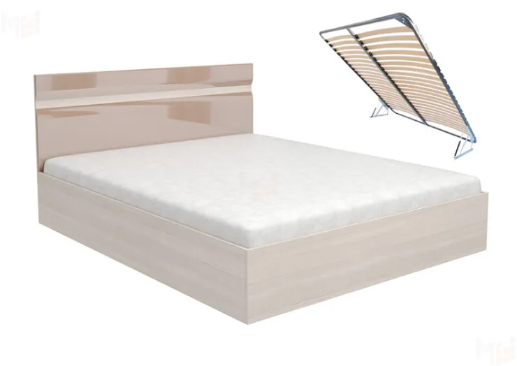 Кровать Ненси 1,6 с подъемным механизмом (ясень/капучино глянец)