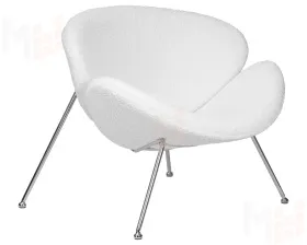 Кресло дизайнерское DOBRIN EMILY (белый (букле) ткань , хромированная сталь)