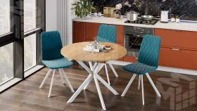 Стол обеденный раздвижной Мэдисон Тип 1 Белый муар, Дуб Крафт золотой