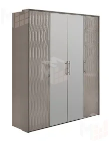 Шкаф Гравита 4-дверный серый камень глянец с зеркалом