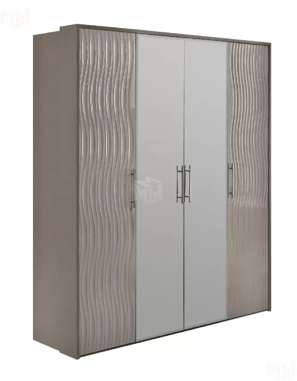 Шкаф Гравита 4-дверный серый камень глянец с зеркалом