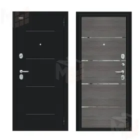 Входная металлическая дверь Лайн Букле черное/Grey Melinga