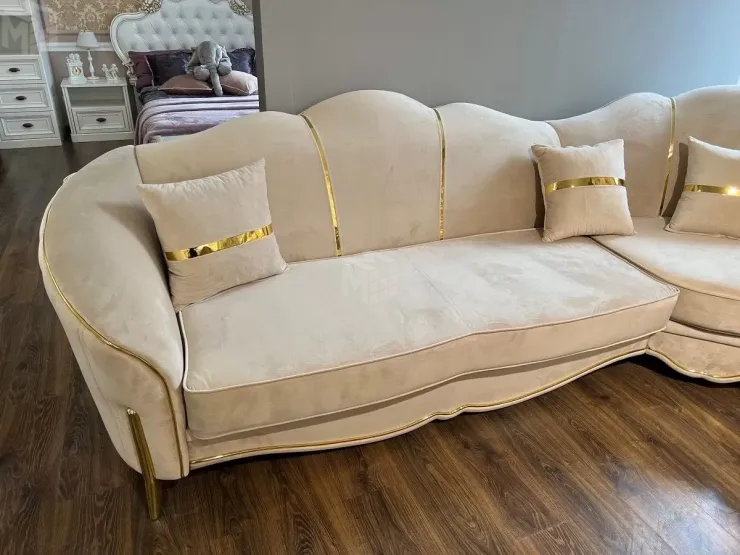 Диван Лара угловой 3-у-2 бежевый золото