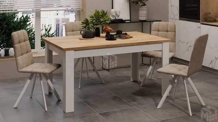 Стол обеденный Ванкувер тип 1  Белый, Дуб Крафт золотой