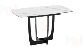 Стол обеденный Орфей Черный муар, Стекло глянцевое белый мрамор