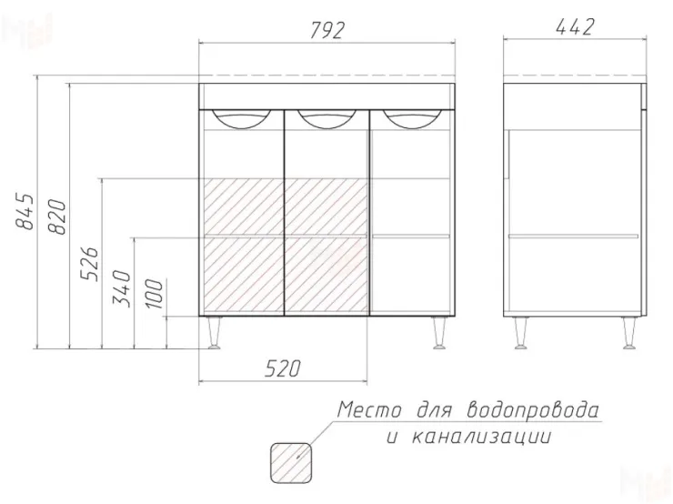 Тумба под умывальник "Elen 80" Грация без ящика Домино