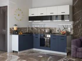 Кухня угловая Техно New 1,6*2,4 комп. №4 Белый снег софт/Ультрамарин софт