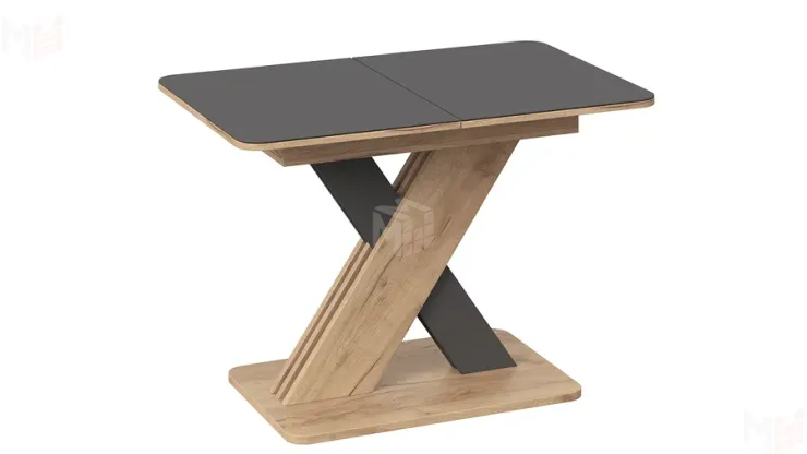 Стол обеденный раздвижной Люксембург Тип 1 Дуб Крафт золотой, Серый, Стекло серое матовое