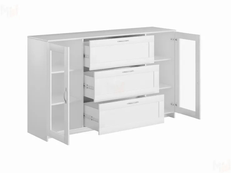 Тумба Сириус 2 двери со стеклом и 3 ящика 156*95 Белый