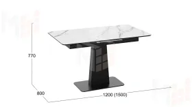 Стол обеденный Бридж Черный муар, Стекло глянцевое белый мрамор