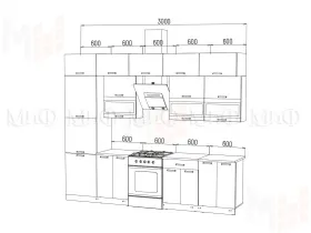 Кухня Техно New 3,0 комп.№2 Мрамор белый/Бетон графит