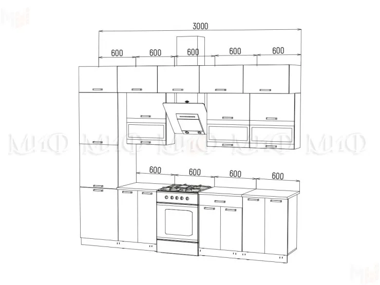 Кухня Техно New 3,0 комп.№2 Мрамор белый/Бетон графит